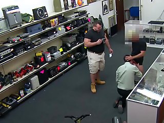 Two gays fuck a geek to afraid to say no in pawn shop